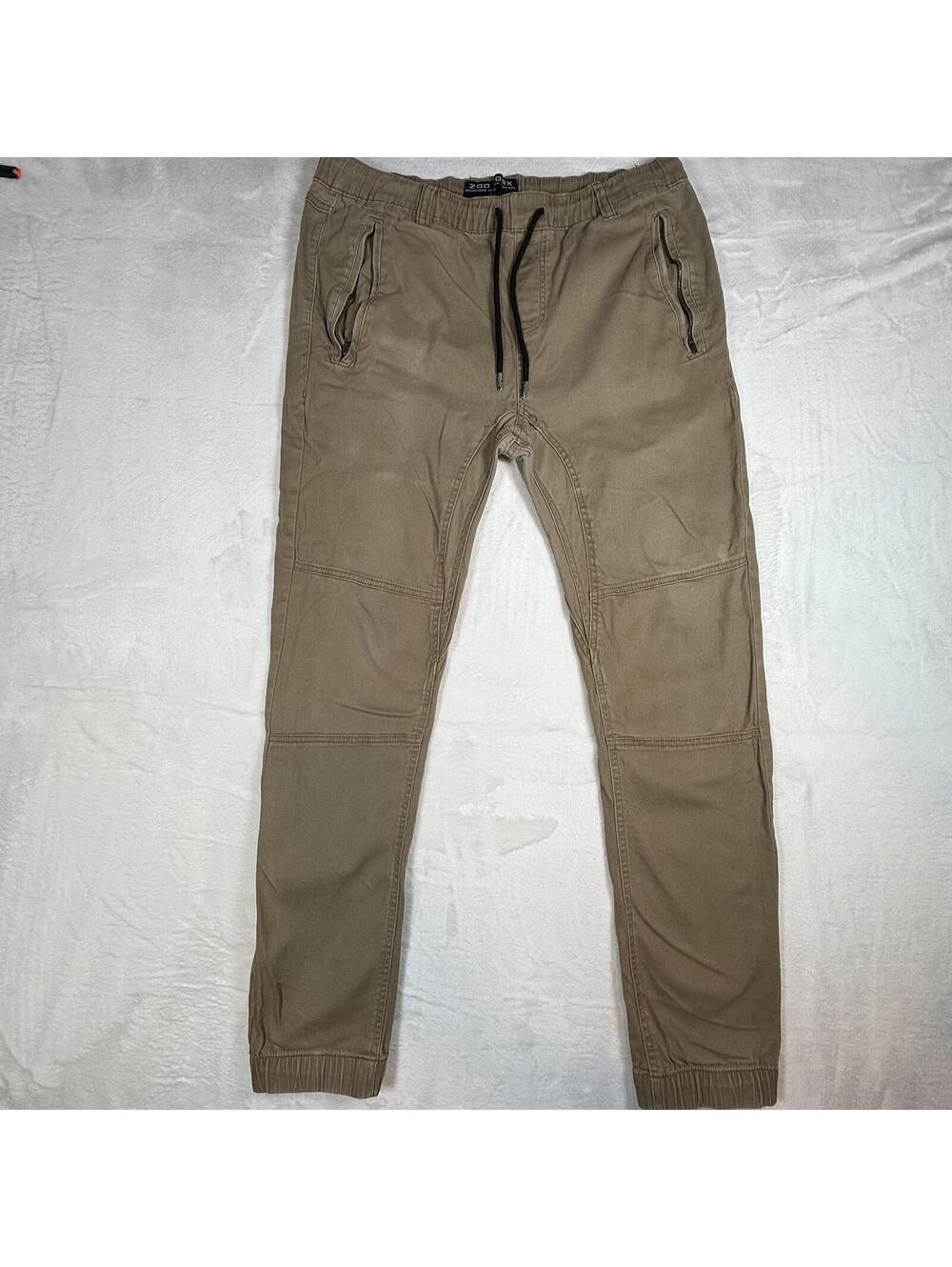 Zoo York Men's Jogger Pants‎ Large Khaki Tan Elastic Waist Drawstring Zip Pocket